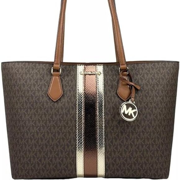 Michael Kors Sheila Large Signature Logo Tote Bag (Brown Signature) - Picture 1 of 3